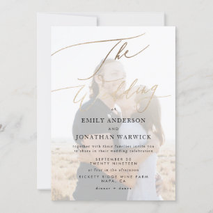 Simple Modern Gold Calligraphy Photo Wedding Invitation