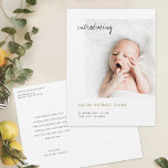 Simple Modern Gold Custom Photo New Baby Birth Announcement Postcard<br><div class="desc">This simply charming photo birth announcement postcard features a contemporary design that lets you easily customize it to suit your style. Partially overlapping with the photo toward the top, we've added 'introducing' in all lower case in a relaxed, modern script that lends a feeling of warmth and familiarity. But please...</div>