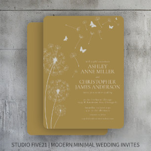 Simple Modern Gold Dandelion Wedding Invitation
