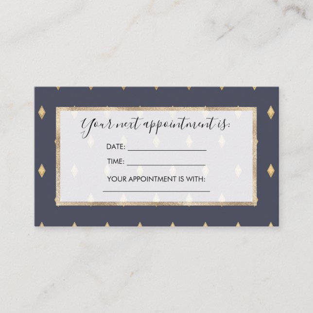Simple Modern Gold Diamond Navy Blue Pattern Appointment Card (Front)