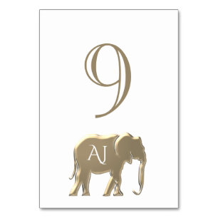 Simple Modern Gold Elephant Monogram Wedding Table Number