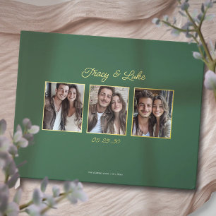 Simple Modern Gold Frame with Three Couple Photos  Guest Book