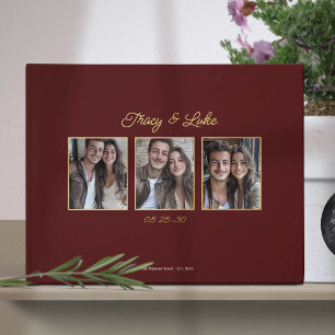 Simple Modern Gold Frame with Three Couple Photos  Guest Book