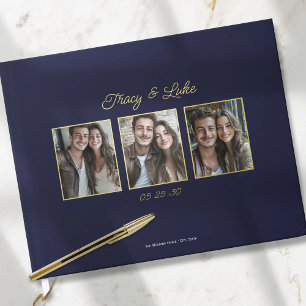 Simple Modern Gold Frame with Three Couple Photos Guest Book
