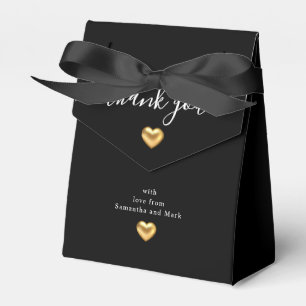 Simple Modern Gold Heart Black Wedding Favor Box