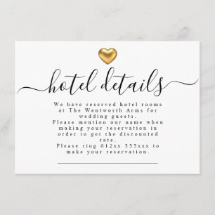 Simple Modern Gold Heart Wedding Hotel Details Enclosure Card