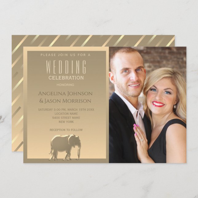 Simple Modern Gold Photo Wedding Invitation (Front/Back)
