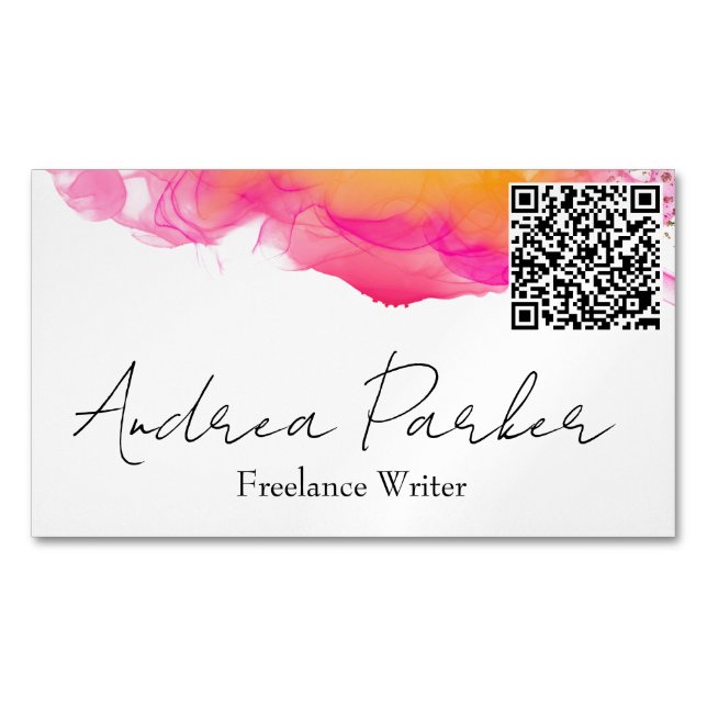 Simple Modern Gold Pink QR Code  Magnetic Business Card (Front)