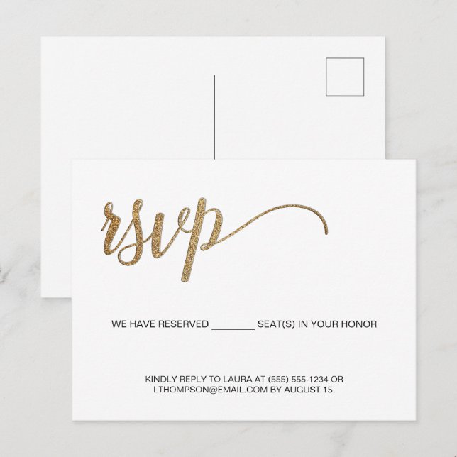 Simple Modern Gold RSVP no mailing Reserved Seat Postcard (Front/Back)