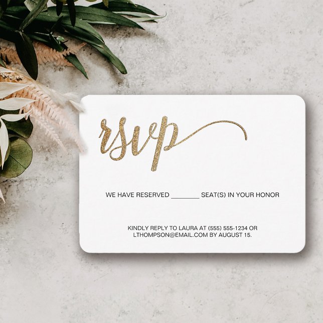Simple Modern Gold RSVP sans envoi Siège réservé (Modern elegant gold RSVP email phone Response)