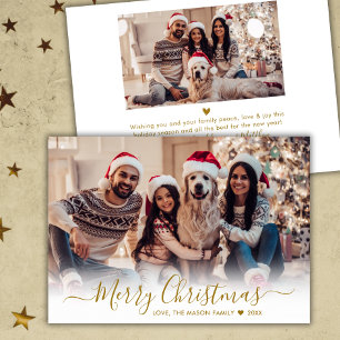 Simple Modern Gold Script 2 Photo Christmas Holiday Card