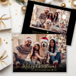 Simple Modern Gold Script 2 Photo Christmas Holiday Card<br><div class="desc">Modern Cute Minimalist Gold Script 2 Photo Merry Christmas Script Holiday Card. This festive, simple minimalist, whimsical two photo holiday greeting card template features „Merry Christmas” greeting text which is written in a hand lettered swirly swash-tail font gold calligraphy script photo overlay. On the back side with your greeting message...</div>