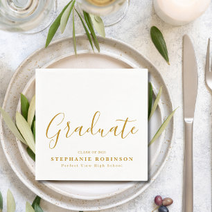  Simple Modern Gold Script Graduation Party Napkin