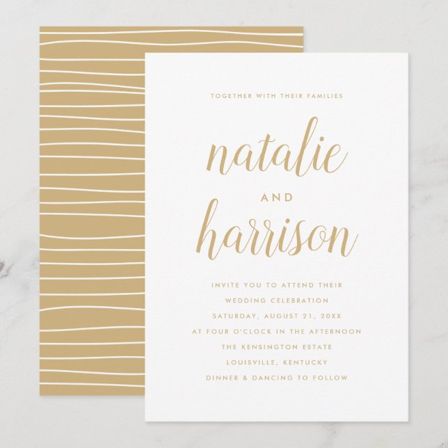 Simple Modern Gold Script Wedding Invitation (Front/Back)