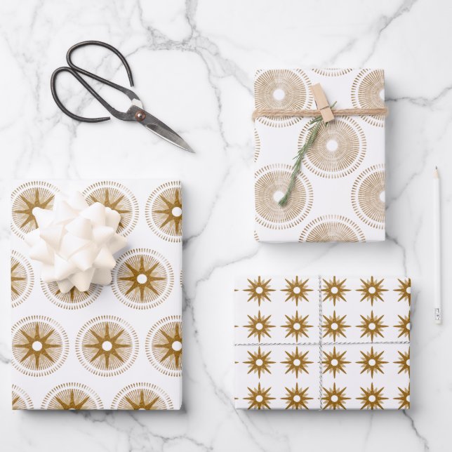 Simple Modern Gold Starburst Christmas Wrapping Paper Sheet (Front)