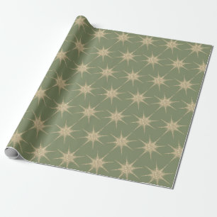 Simple Modern Gold Starburst Soft Green Christmas Wrapping Paper