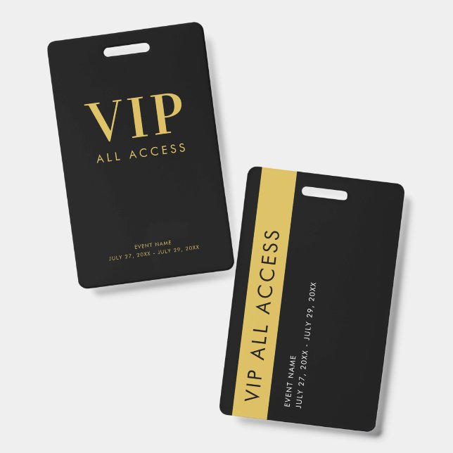 Simple Modern Gold VIP All Access Pass Event Badge (Front & Back)