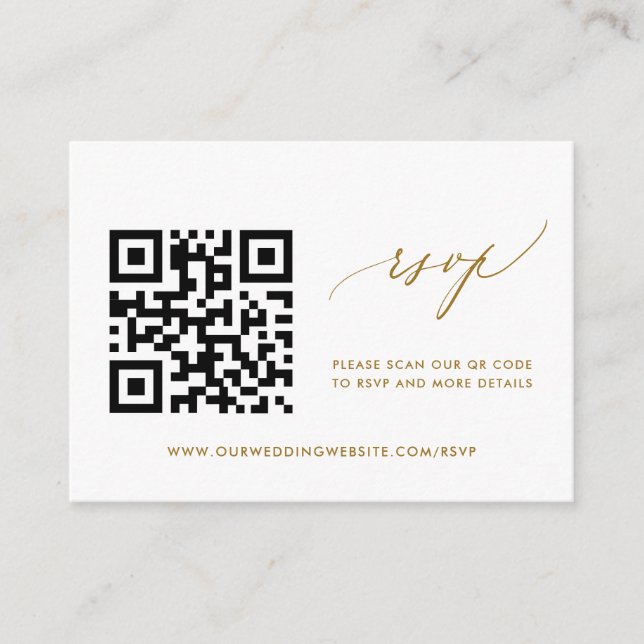 Simple Modern Gold Wedding RSVP QR Code  Enclosure Card (Front)