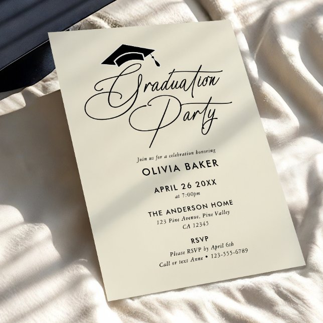 Simple Modern Graduation Party Handwritten Script Invitation (Creator Uploaded)