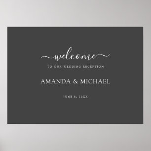 Simple Modern Gray White Wedding Reception Welcome Poster
