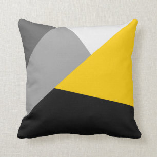 Simple Modern Gray Yellow and Black Geo Throw Pillow
