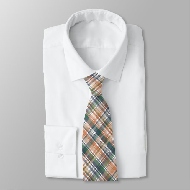 Simple Modern Green and Orange Plaid Pattern Tie (Tied)