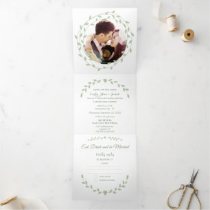 Simple Modern Green Ash Wedding  Tri-Fold Invitati