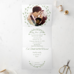Simple Modern Green Ash Wedding  Tri-Fold Invitati Invitation