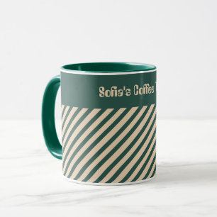 Simple Modern Green Beige Cross  Stripes Mug