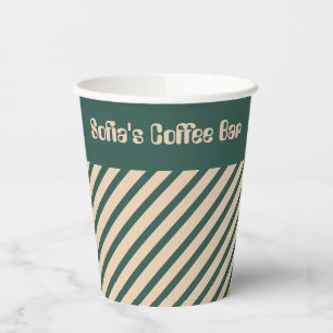 Simple Modern Green Beige Cross Stripes Paper Cups
