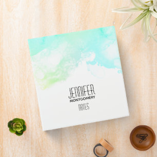 Simple Modern Green & Blue Watercolor Swirls Binder