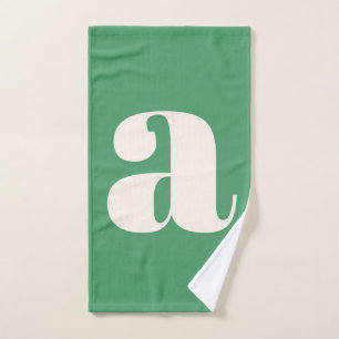 Simple Modern Green Bold Retro Monogram Initial Bath Towel Set