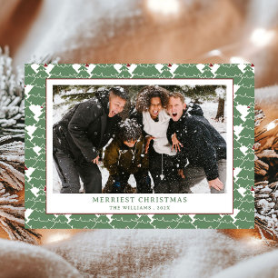 Simple Modern Green Red Pattern Photo Christmas Holiday Card