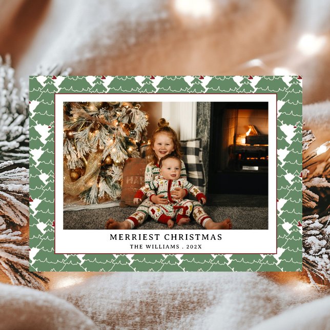 Simple Modern Green Red Pattern Photo Christmas Holiday Card (Creator Uploaded)