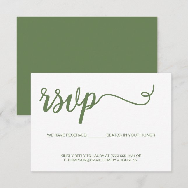 Simple Modern green Script RSVP without mailing (Front/Back)