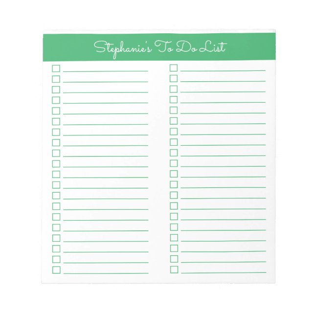 Simple Modern Green Two Column Checklist Notepad (Front)