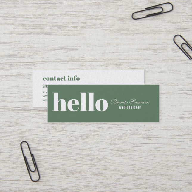 Simple Modern Green & White Background Mini Business Card (Front/Back In Situ)