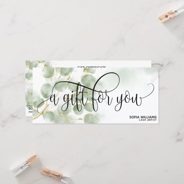 Simple Modern Greenery Gift Certificate Gift Card (Front/Back In Situ)