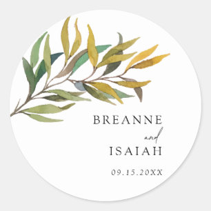 Simple Modern Greenery Wedding Classic Round Sticker