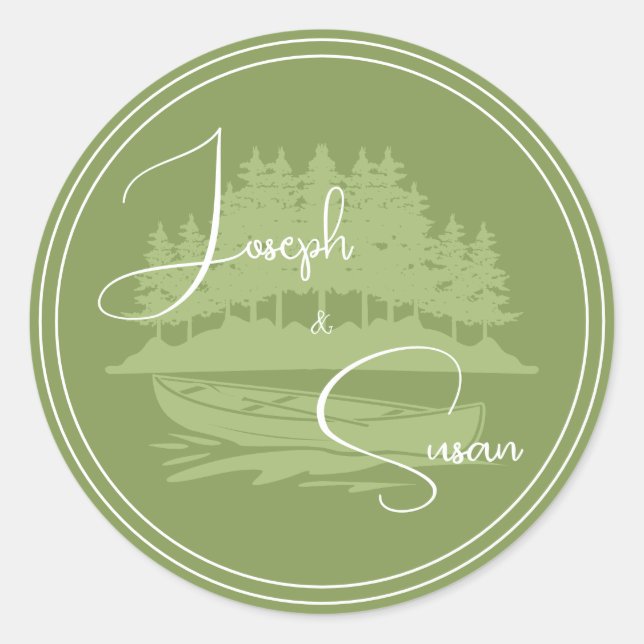 Simple Modern Greenery Woods Forest Lake Pine Tree Classic Round Sticker (Front)