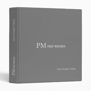 Simple Modern Grey Binder with Name & Monogram