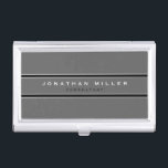 Simple Modern Grey | Black Stripe Business Card Holder<br><div class="desc">Professional business card holder features a simple grey design with custom name in a coordinating grey banner with a double black stripe with white accents and text. Shown with personalized name and title in simple modern font, this executive business card holder is designed as a template with custom text and...</div>