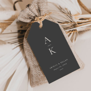 Simple Modern Grey Charcoal Monogram Wedding Gift Tags