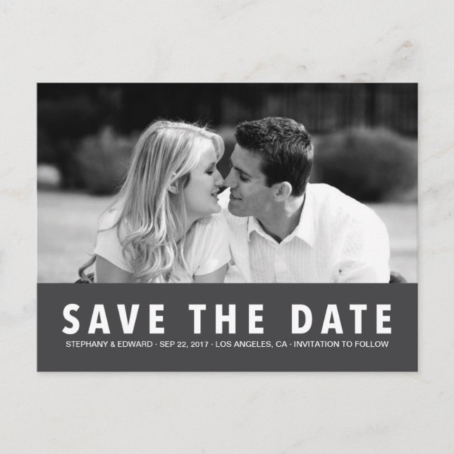 Simple Modern Grey Save the Date Photo Postcard (Front)