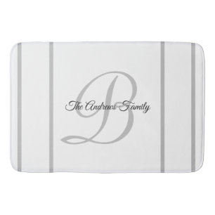 Simple Modern Grey White Monogram Family Name Bath Mat