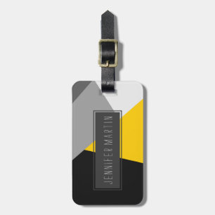 Simple Modern Grey Yellow and Black Geo Luggage Tag