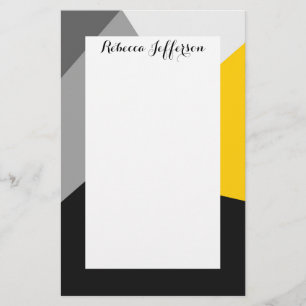 Simple Modern Grey Yellow and Black Geo Stationery