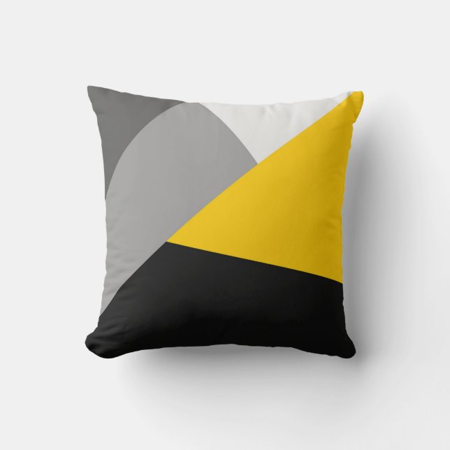 Simple Modern Grey Yellow and Black Geo Throw Pillow (Front)