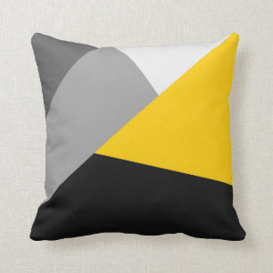 Simple Modern Grey Yellow and Black Geo Throw Pillow