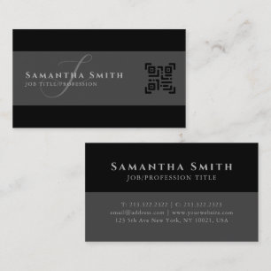 Simple Modern Half Grey Half Black QR Monogrammed Business Card